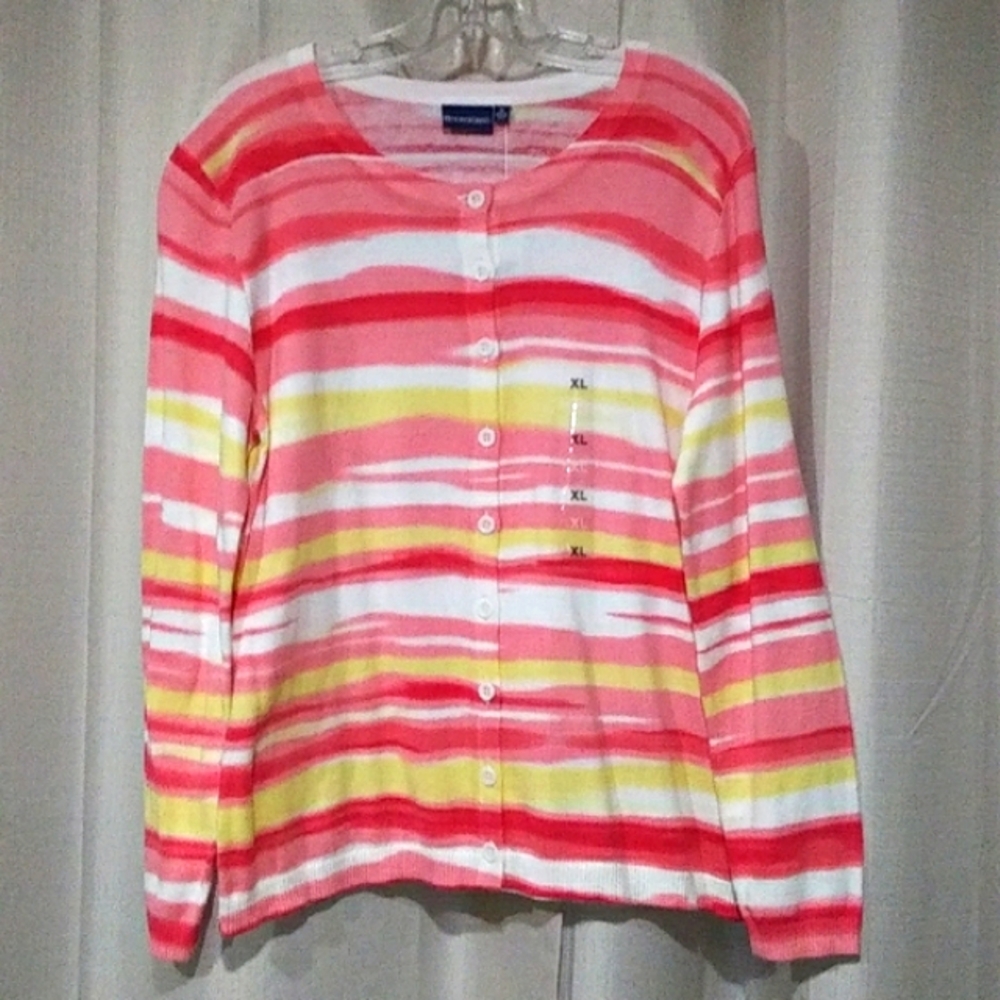 Colorful Striped Women's Button-up Sweater XL Northcrest